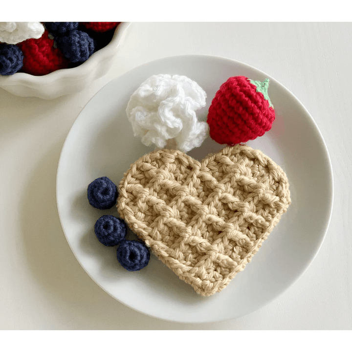 Crochet Heart Waffle with Whipped Cream and Strawberry nazimaknits