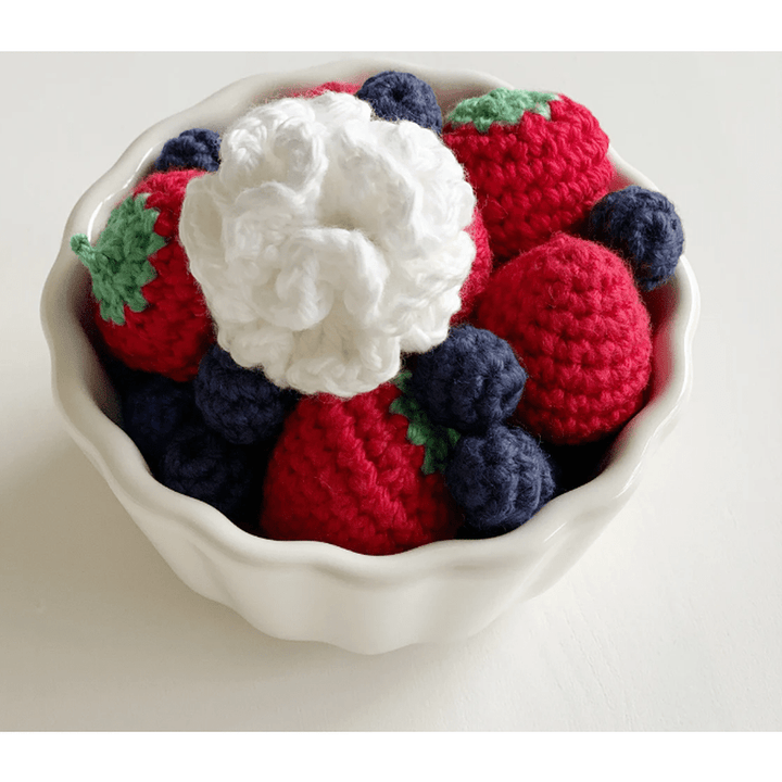 Crochet Heart Waffle with Whipped Cream and Strawberry nazimaknits