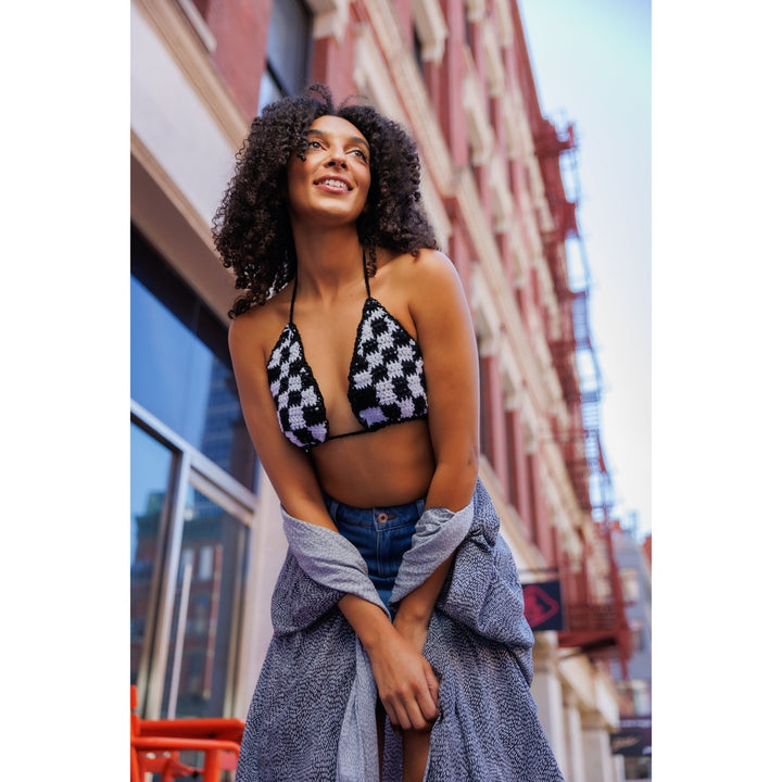 Black Checkerboard Bikini Top | Classic and Chic Women's Swimwear | Handmade Beach Fashion nazimaknits