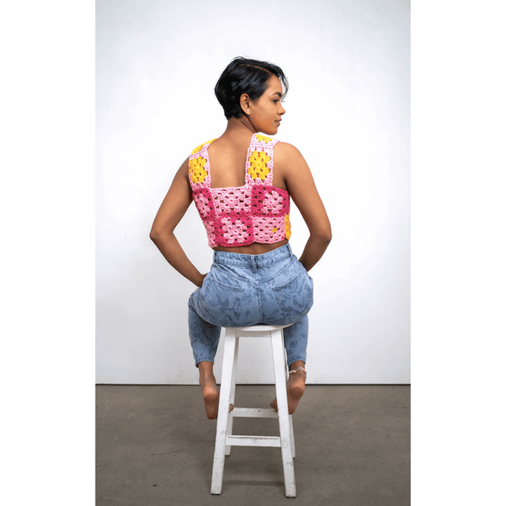 Reversible Granny Square Fuchsia Crop Top nazimaknits