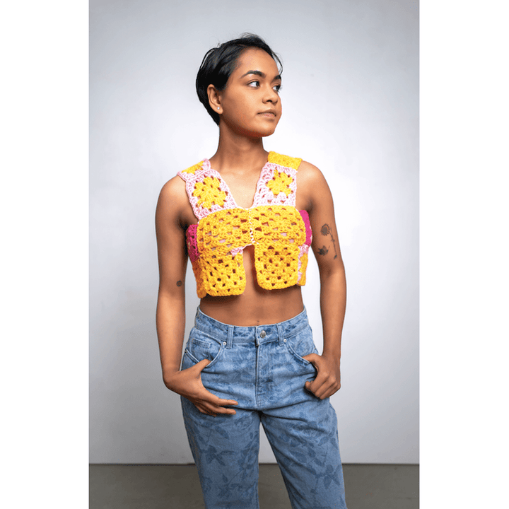 Reversible Granny Square Fuchsia Crop Top nazimaknits