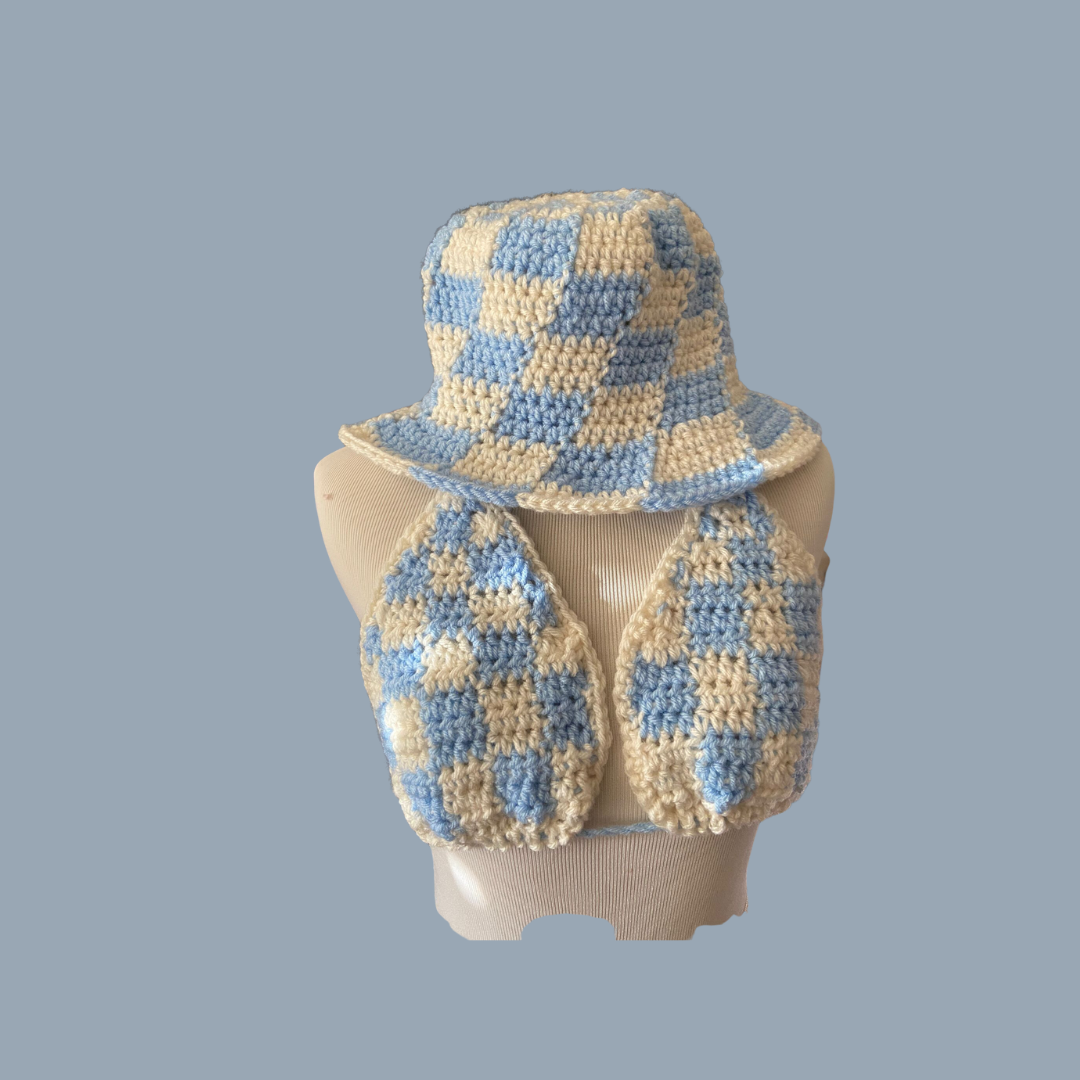 Lite Blue Checkerboard Bikini Top