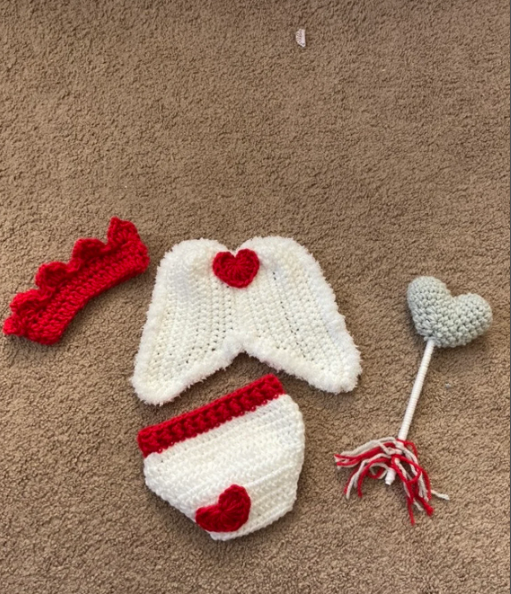 First Valentine's Day Outfit - Cupid's Outfit Crochet- Valentine's Day Photo Prop--Photography, First Valentine's Day Photo