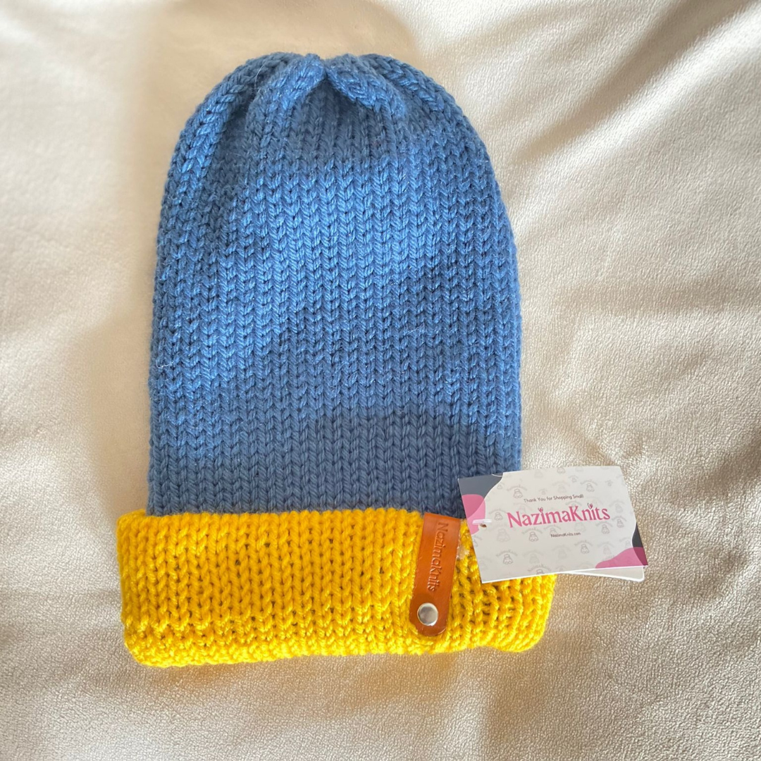 Handmade Blue Reversible Beanie | NazimaKnits