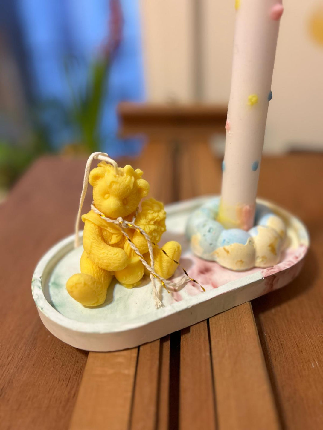 Teddy Bear Candle available in yellow and light pink