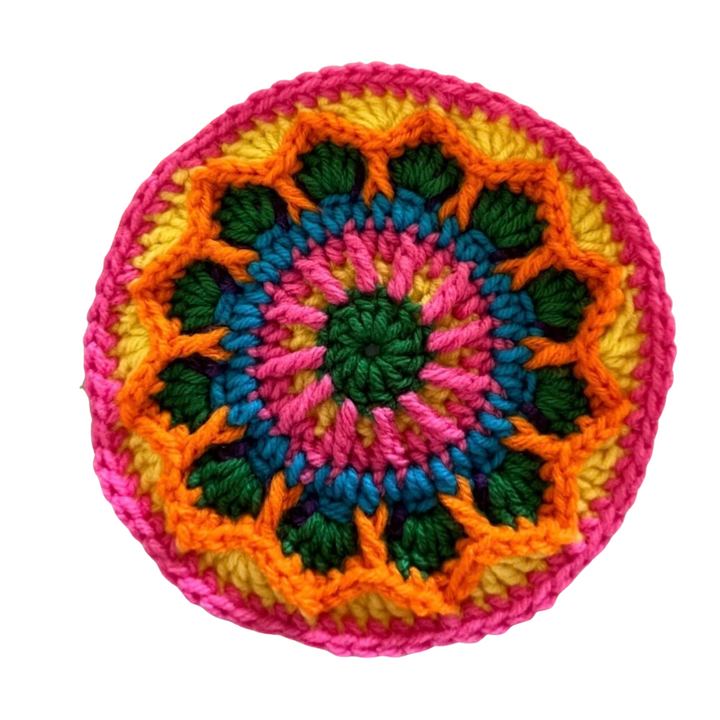 Bohemian Crochet Coaster- Pink Trim