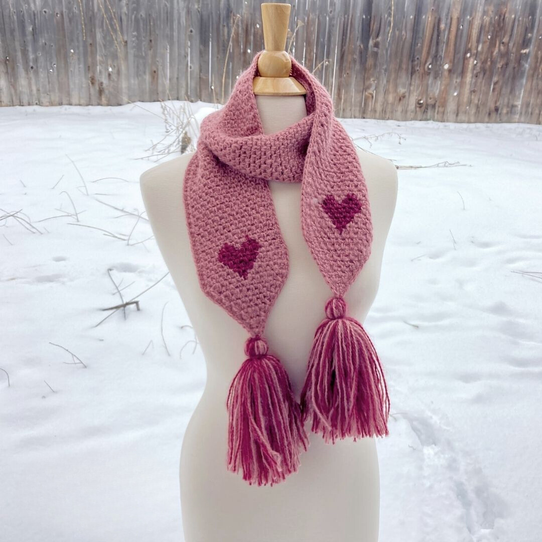 Love-themed Crochet Scarf - Handcrafted Warmth
