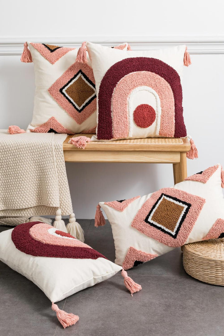 4 Styles Geometric Graphic Tassel Pillow Cover
