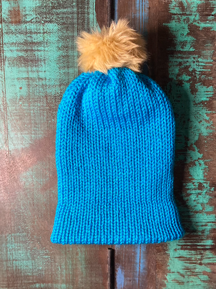 Loomed Beanie with Faux Fur PomPom