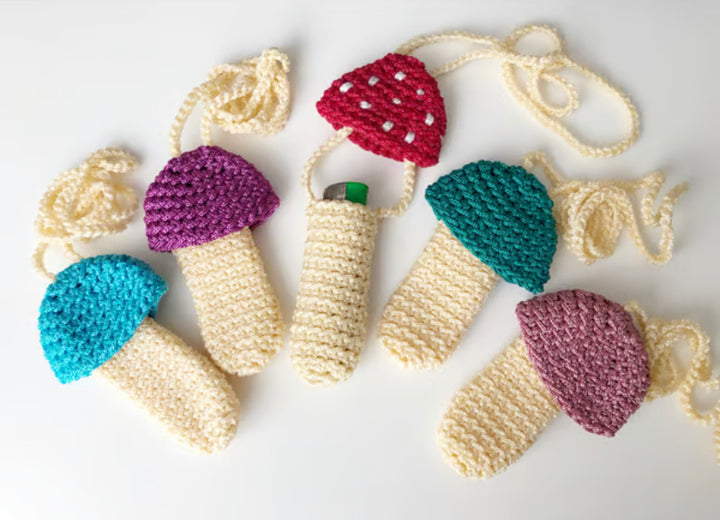 Crochet Mushroom Lighter Holder